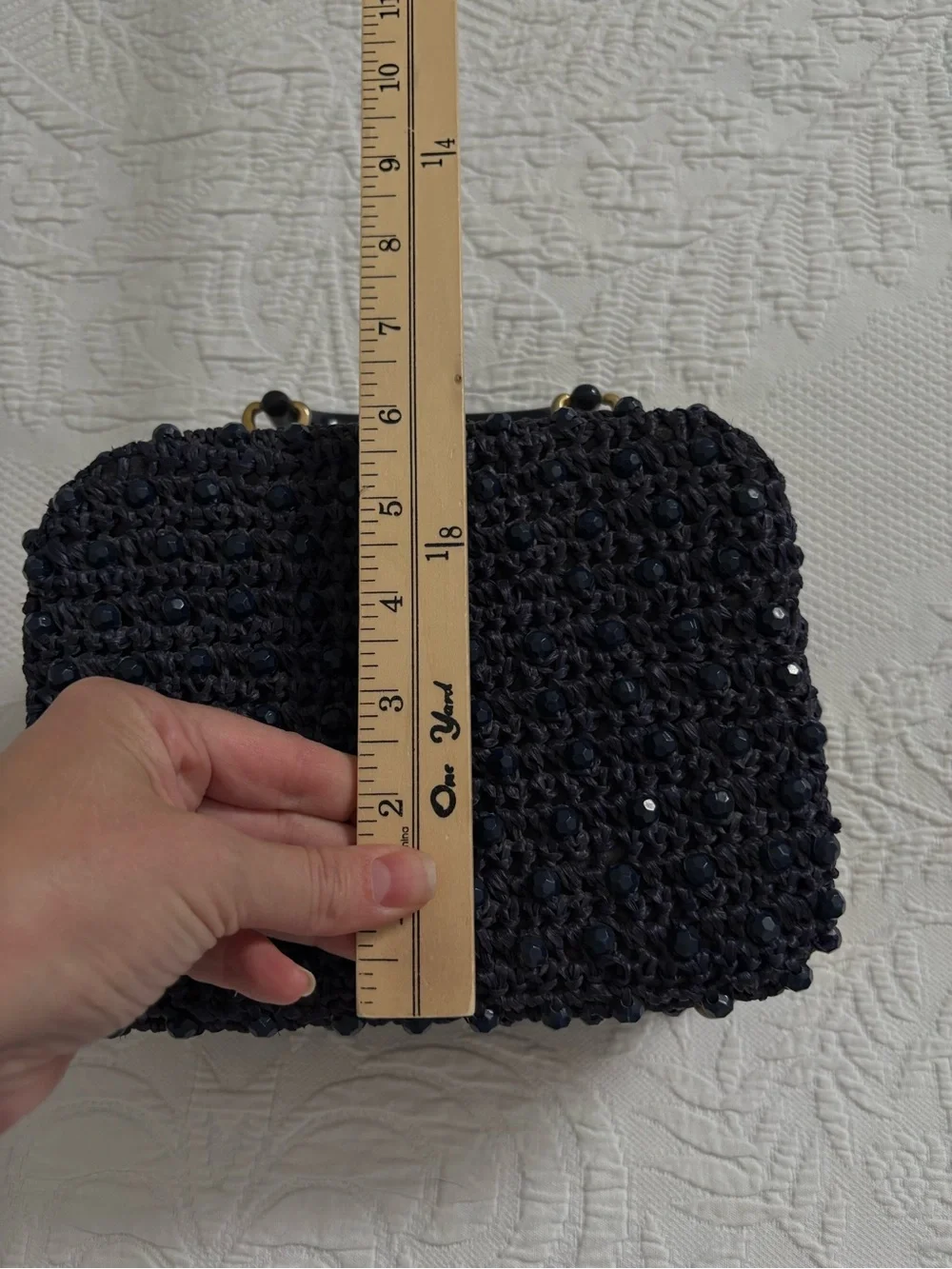Vintage 1950s beaded navy blue box clutch handbag Made in Italy